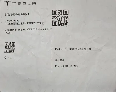 Пиропатрон основной батареи Tesla Model 3 2022 — фото 4